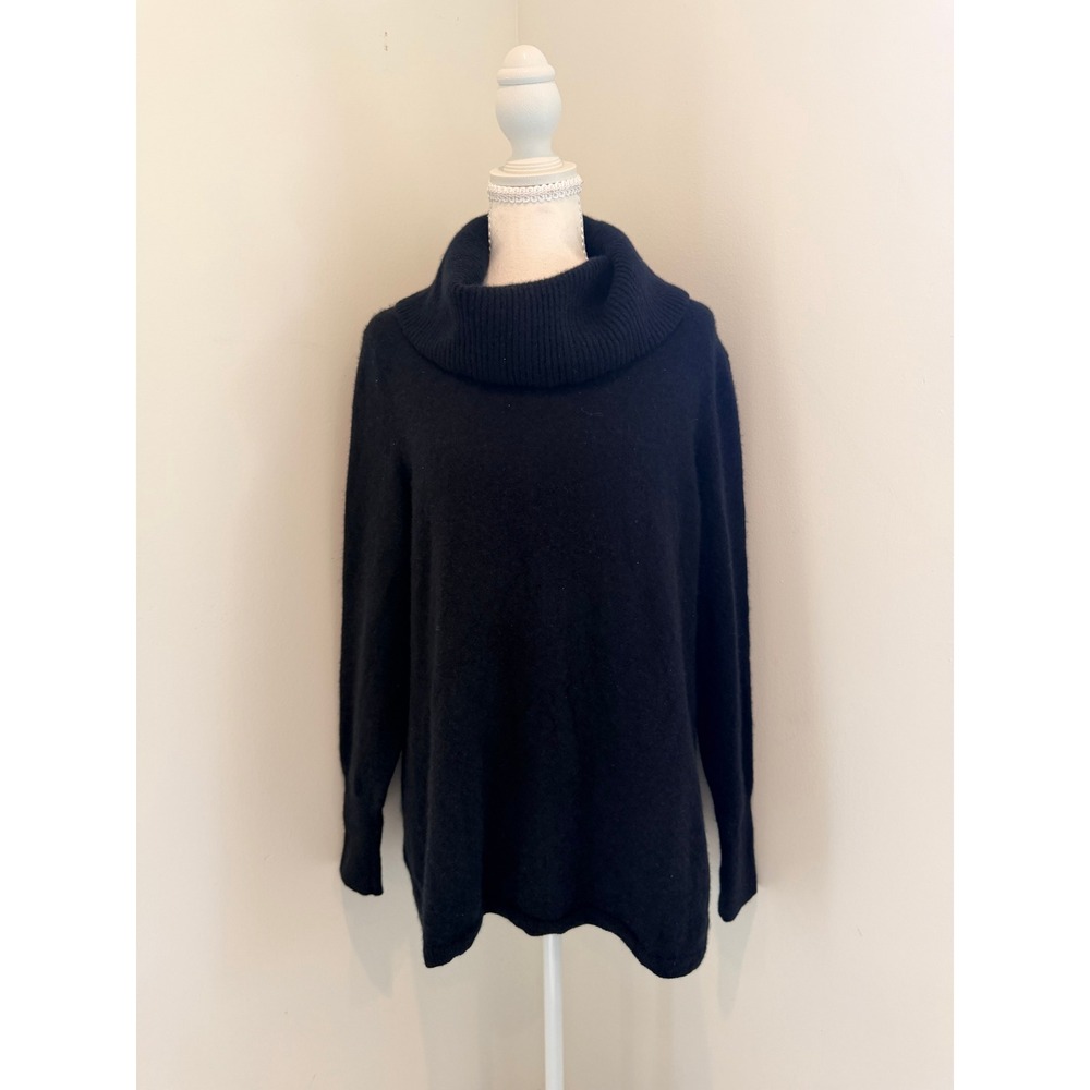 Talbots Black Pure Cashmere Cowl Neck Tunic Sweater XL Long Sleeve Knit